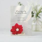 Red Poinsettia White Pearls Winter Wedding RSVP (Staand voorkant)
