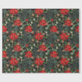 Red Poinsettia Winter Floral Christmas Pattern Cadeaupapier (Vlak)