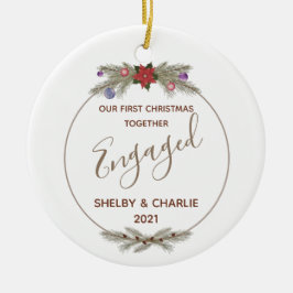 Red Poinsettia Wreate First Kerstmis Keramisch Ornament