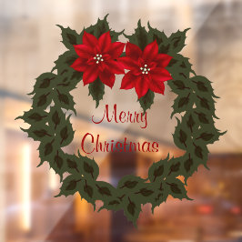 Red Poinsettia Wreater kerstvinyl Raamsticker