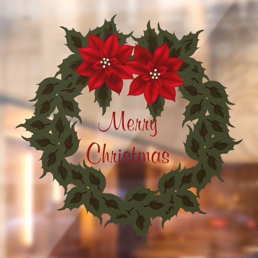 Red Poinsettia Wreater kerstvinyl Raamsticker (Vel 2)