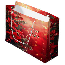 Red Poinsettias and Berries Gift Bag Groot Cadeauzakje
