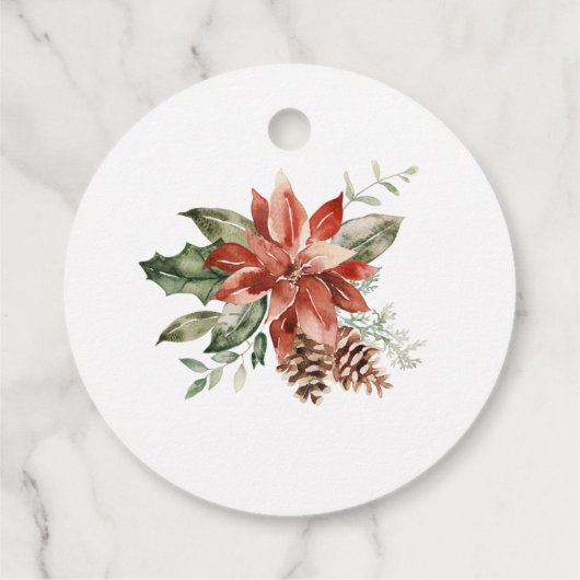 Red Poinsettias en Greenery Kerstmis Bedankjes Labels (Achterkant)