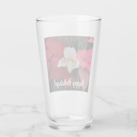 Red Poinsettias en Lady Slipper Orchid Vakantie Glas (Achterkant)
