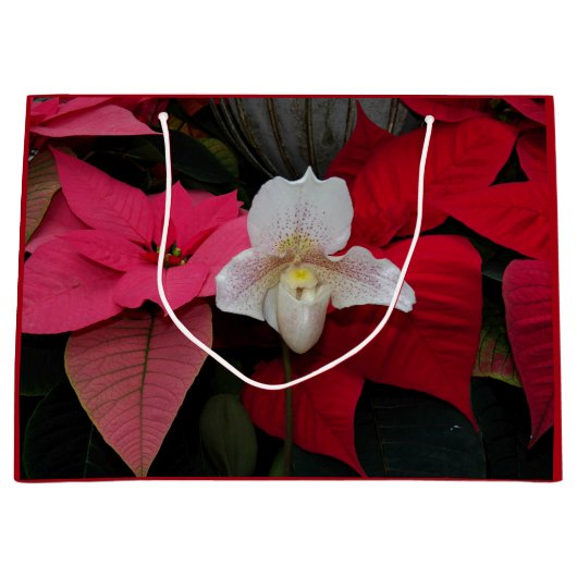 Red Poinsettias en Lady Slipper Orchid Vakantie Groot Cadeauzakje (Voorkant)