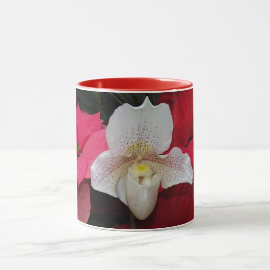 Red Poinsettias en Lady Slipper Orchid Vakantie Mok (Midden)