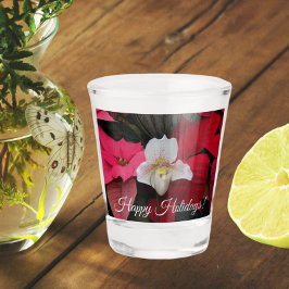 Red Poinsettias en Lady Slipper Orchid Vakantie Shot Glas