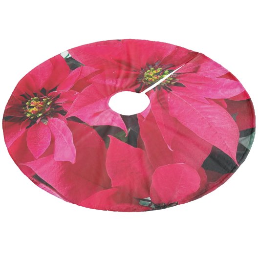 Red Poinsettias Fleece Kerstboom Rok (Gekanteld)