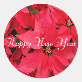Red Poinsettias Flowers Floral Happy Nieuwjaar Ronde Sticker