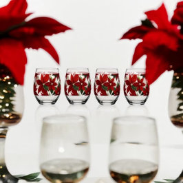Red Poinsettias Flowers Wijnglas Zonder Voet