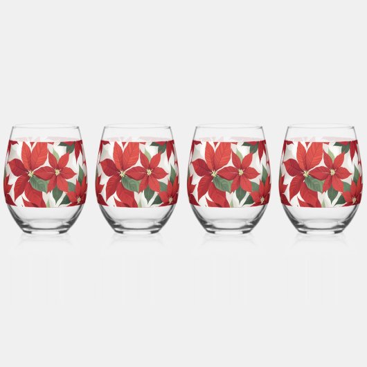 Red Poinsettias Flowers Wijnglas Zonder Voet (Voorkant)