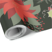 Red Poinsettias Green Holly Kerstmis Cadeaupapier (Rol Hoek)