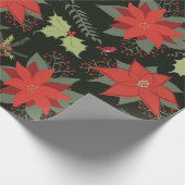 Red Poinsettias Green Holly Kerstmis Cadeaupapier (Hoek)