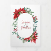 Red Poinsettias, Holly, Berries kersthuwelijk Drieluik Uitnodiging (Cover)