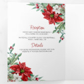 Red Poinsettias, Holly, Berries kersthuwelijk Drieluik Uitnodiging (Binnenzijde eerst)