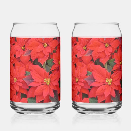 Red Poinsettias I Kerstfeestdag Floral Foto Blikvorm Glas (Links)