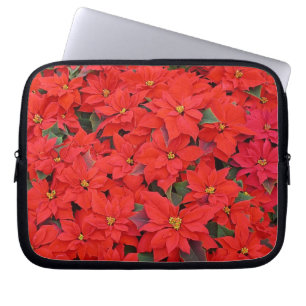 Red Poinsettias I Kerstfeestdag Floral Foto Laptop Sleeve