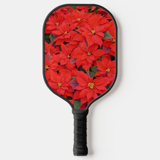 Red Poinsettias I Kerstfeestdag Floral Foto Pickleball Paddle (Voorkant)