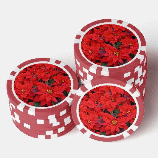 Red Poinsettias I Kerstfeestdag Floral Foto Poker Chips (Opstapeling)