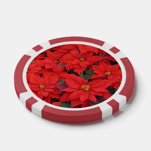 Red Poinsettias I Kerstfeestdag Floral Foto Poker Chips (Enkel)