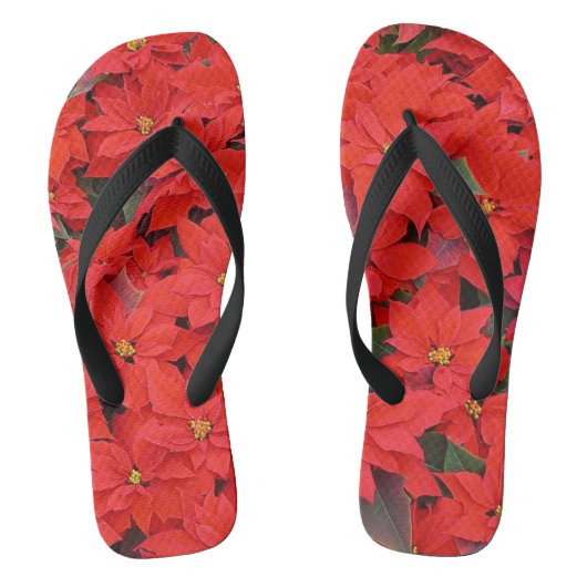 Red Poinsettias I Kerstfeestdag Floral Foto Teenslippers (Voetbed)