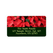 Red Poinsettias II Kerstfeestdag Floral Etiket (Voorkant)