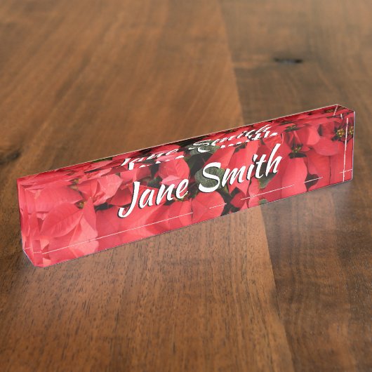 Red Poinsettias II Kerstfeestdag Floral Naambordje (Zijkant)