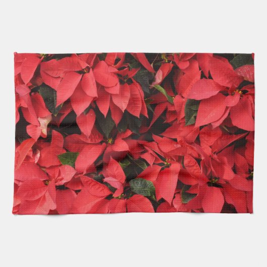 Red Poinsettias II Kerstfeestdag Floral Theedoek (Horizontaal)