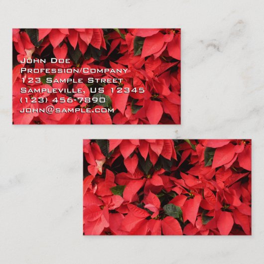 Red Poinsettias II Kerstfeestdag Floral Visitekaartje (Voorkant / Achterkant)