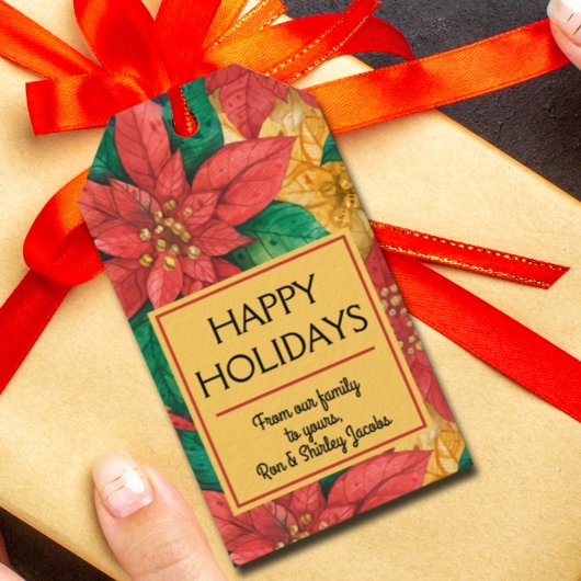 Red Poinsettias KerstFloral Cadeaulabel