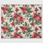 Red Poinsettias Kerstmis Cadeaupapier (Vlak)