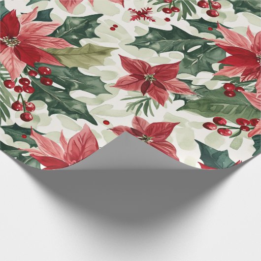 Red Poinsettias Kerstmis Cadeaupapier (Hoek)