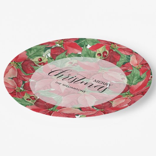 Red Poinsettias Kerstmis Papieren Bordje (Gekanteld)