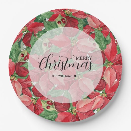 Red Poinsettias Kerstmis Papieren Bordje (Voorkant)