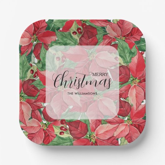 Red Poinsettias Kerstmis Papieren Bordje (Voorkant)