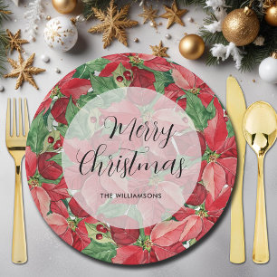 Red Poinsettias Kerstmis Papieren Bordje
