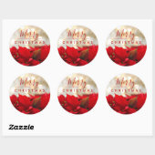 Red Poinsettias Merry kerstakeh-lampjes Ronde Sticker (Vel)