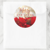 Red Poinsettias Merry kerstakeh-lampjes Ronde Sticker (Tas)