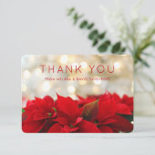 Red Poinsettias met Golden Bokeh-kerstBedankt Bedankkaart (Staand voorkant)