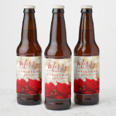 Red Poinsettias met Golden Bokeh Kerstmis Bier Etiket (Flessen)