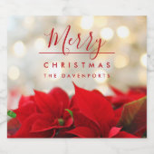 Red Poinsettias met Golden Bokeh Kerstmis Bier Etiket (Enkel label)