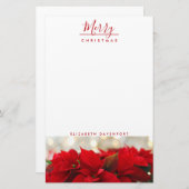 Red Poinsettias met Golden Bokeh Kerstmis Briefpapier (Voorkant / Achterkant)