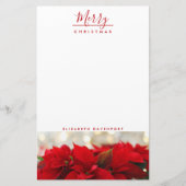 Red Poinsettias met Golden Bokeh Kerstmis Briefpapier (Voorkant)