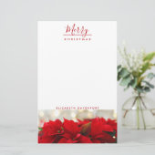 Red Poinsettias met Golden Bokeh Kerstmis Briefpapier (Staand voorkant)