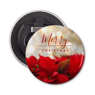 Red Poinsettias met Golden Bokeh Kerstmis Button Flesopener