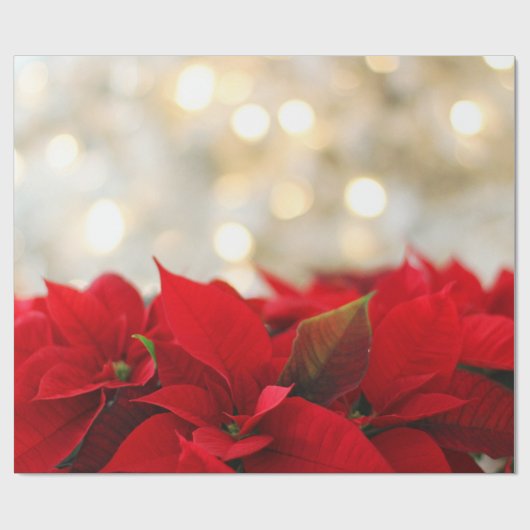 Red Poinsettias met Golden Bokeh Kerstmis Cadeaupapier (Vlak)