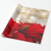 Red Poinsettias met Golden Bokeh Kerstmis Cadeaupapier (Uitgerold)