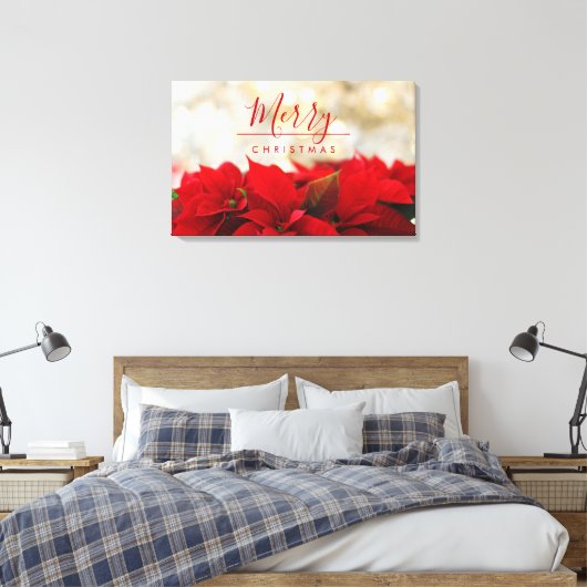Red Poinsettias met Golden Bokeh Kerstmis Canvas Afdruk (Insitu (Slaapkamer))
