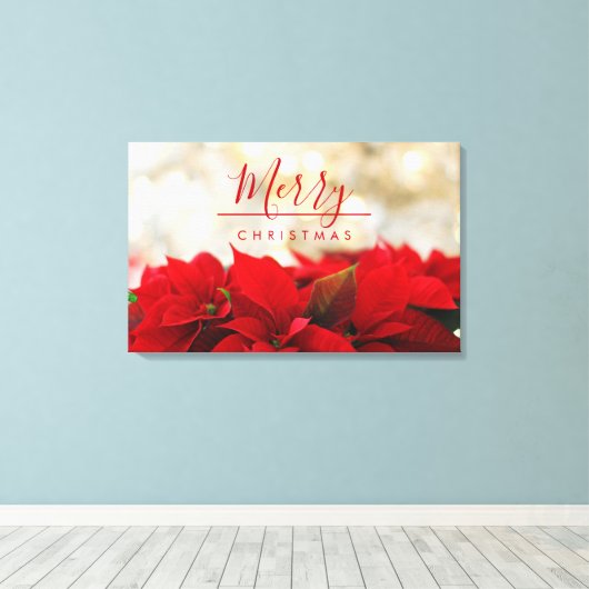 Red Poinsettias met Golden Bokeh Kerstmis Canvas Afdruk (Insitu (Houten vloer))