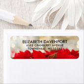 Red Poinsettias met Golden Bokeh Kerstmis Etiket (Insitu)